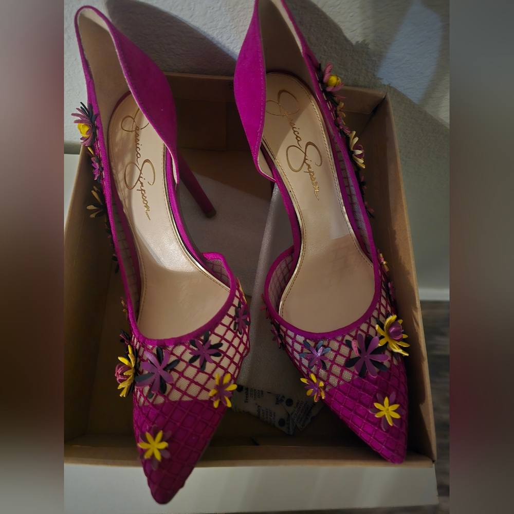 Jessica Simpson Magenta and Yellow Floral Heels